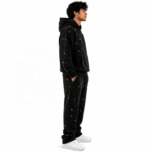 Ensemble de survêtement unisexe haut de gamme avec strass, sweats à capuche et pantalons de survêtement personnalisés à paillettes, tenue décontractée deux pièces streetwear oversize hip-hop - Product Image 2
