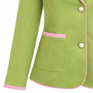 AKA Knit Tipped Blazer Women Green Tailored Suit Jacket Pink Trim <b>Gold</b> <b>Buttons</b> Sorority Greek Apparel Office Formal Elegant Set - Product Image 3