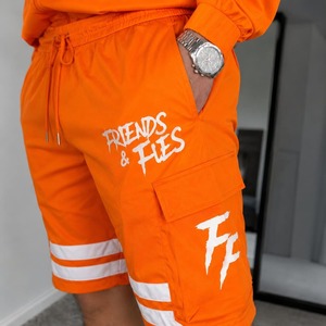 Shorts cargo imprimés pour hommes Friends & Flies Orange, style streetwear, été, respirant, en polyester tricoté - Product Image 4