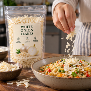 Flocons d'oignon blanc déshydratés |   Oignon séché de qualité supérieure pour la transformation alimentaire, assaisonnement, vente en gros, approvisionnement en vrac, exportation, 100g à 25kg - Product Image 2