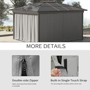 "Universal Gazebo Sidewall Set 9.84FT X 9.84FT 4 Panels 40 Hooks/C Rings Light Gray Elegant Design" - Product Image 5