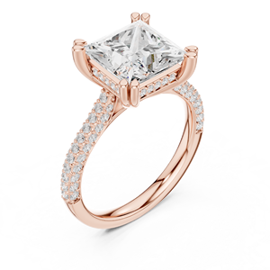 Anillo de Compromiso de Diamante Cultivado en Laboratorio en Oro Rosa, Corte Princesa Solitario con Banda de Diamantes Pavé, Anillo de Boda de Lujo, Regalo Elegante - Product Image 1