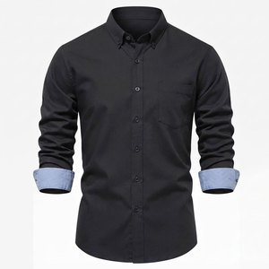 Chemise en flanelle boutonnée pour homme, fabriquée en usine, style décontracté chic, manches longues, respirante, séchage rapide, en coton, pour les réunions de bureau et les affaires - Product Image 1