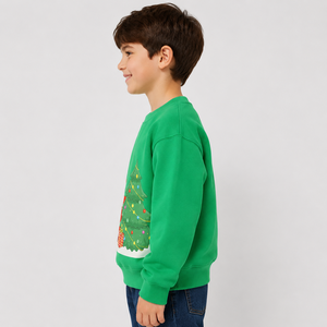 Pull-over en tricot pour enfants, motif de Noël, col rond, imprimé vert sapin et Père Noël, manches longues, 100% coton, coupe-vent, sweat-shirt décontracté pour l'hiver - Product Image 3