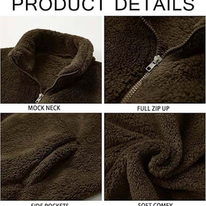 Top Quality Brown <b>Sherpa</b> Fleece Jacket for Men Full-Zip Fleece Jacket with High Collar and Side Pockets Soft Warm Winter Wear - Product Image 6