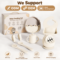 Ensemble d'alimentation pour bébé en silicone 6 pièces, assiette pour bébé à 3 compartiments, ensemble fourchette et cuillère, tasse, bol à collation, bavoir pour tout-petits