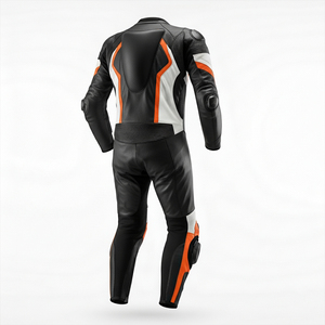 Traje de Motociclismo de Manga Larga para Hombre, Diseño en Bloques de Color Negro, Blanco y Naranja, Transpirable, de Cuero, Protección para Todas las Estaciones - Product Image 2