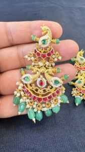 Conjunto de Collar Étnico Chapado en Oro con Rubíes y Piedras Verdes, Borla de Cuentas para Mujer, Joyería de Boda - Product Image 5
