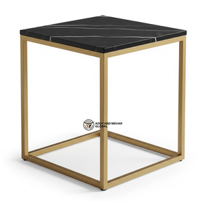 Taburete Moderno con Base de Metal y Tapa de Mármol Negro – Taburete Lateral Cuadrado Contemporáneo con Base Dorada para Sala de Estar, Dormitorio - Product Image 1