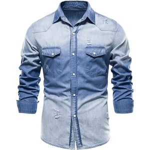 Camisa Ligera de Verano para Jóvenes, Estilo Informal, Marca de Moda, Chaqueta Vaquera de Color Sólido, 100% Algodón, Corte Regular para Hombre - Product Image 1