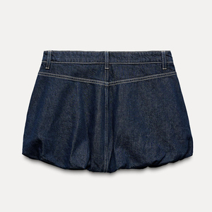 High Quality Mid Rise <b>Balloon</b> Hemline Mini Denim Skirt <b>Balloon</b> Skirt Fashionable Contrasting Seam Detail Denim Mini Skirts - Product Image 5