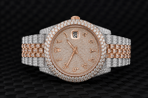 Reloj de Pulsera de Lujo para Hombre, Totalmente Cubierto de Diamantes Moissanite VVS, Esfera con Números Arábigos, Oro Rosa de Dos Tonos, Fecha, Estilo Hip Hop, Plateado - Product Image 3