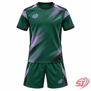 Tenue de football personnalisée pour garçons : Maillot et short Aurora Block, kit d'équipe jeunesse premium, séchage rapide, sublimation, col en V, taille élastique - Product Image 1
