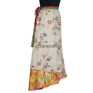 Long Layered Sari Silk <b>Wrap</b> <b>Skirts</b> 2 Layer Reversible Magic Silk Saris <b>Wrap</b> Long <b>Skirt</b> Silk <b>Wrap</b> Dress From India Excellent - Product Image 1