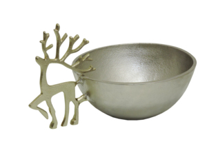 Bol en aluminium argenté avec poignée en forme de cerf doré – Centre de table élégant avec accent cerf-renne et plateau décoratif pour les fêtes - Product Image 3
