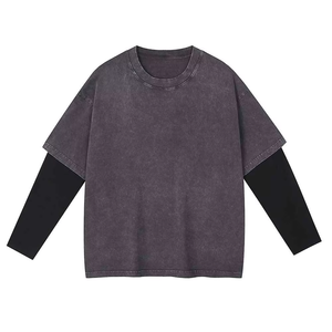 เสื้อยืดแขนสั้นผู้ชายสีดำและสีเทาแบบลำลองสองชั้น |   การออกแบบตามสั่ง |   โรงงาน OEM โดยตรง พร้อมโลโก้ตามสั่ง - Product Image 4