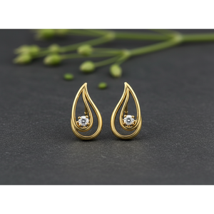 Pendientes de Oro Amarillo con Forma de Lágrima para Mujer, con Diamante Natural de Corte Brillante Redondo, Diseño Minimalista, para Uso Diario, Regalo para Ella - Product Image 1