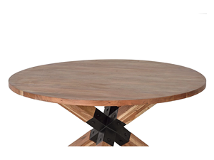 Table de salle à manger ronde en bois d'acacia massif, durable, écologique, faite à la main, multifonctionnelle, pour 4 personnes, style moderne et naturel. - Product Image 2