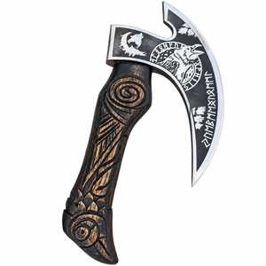Hacha Vikinga Hecha a Mano, Hoja de Acero con Alto Contenido de Carbono, Mango de Madera Tallada, Decoración Nórdica Huginn Muninn |   Cortador de Pizza en Forma de Hacha - Product Image 5
