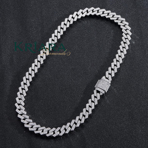 Men's S925 <b>Silver</b> Rhodium Plated Moissanite Link <b>Chain</b> Necklace Round Brilliant Cut Micro Pave Luxury Everyday Wear - Product Image 5