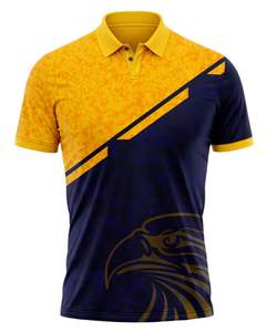 Camiseta Polo para Hombre en Amarillo y Azul Marino, Manga Corta, Estampado Gráfico, Ropa Deportiva Informal, Transpirable, de Poliéster, para Golf, Tenis y Entrenamiento - Product Image 1