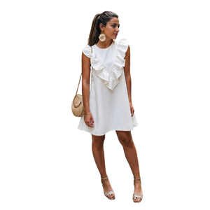 Robes Courtes Décontractées à Col Rond pour Femmes, Style Estival, Imprimé Floral, en Coton, avec Volants – Collection Vacances – Grande Vente - Product Image 1
