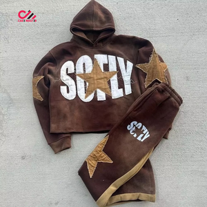 Survêtements personnalisés délavés à l'acide, ensemble droit avec broderie et impression, sweats à capuche et pantalons de survêtement pour hommes – Prix de gros - Product Image 4