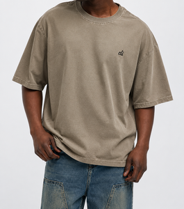 T-shirts Homme Oversize Vintage Délavé Grammage Lourd Logo Personnalisé Coton 100% Haute Densité Épaules Tombantes Vêtements Décontractés Fabricant - Product Image 3