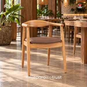 Silla de Comedor Moderna de Madera de Teca Sólida con Respaldo Curvo y Asiento Tapizado para Restaurante, Hotel, Cafetería - Product Image 1