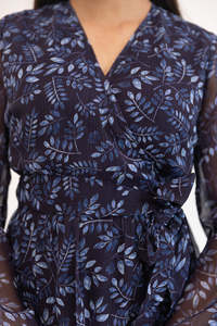 Robe midi en mousseline de soie à imprimé floral romantique, col en V, manches longues, coupe ample, taille naturelle, style décontracté printanier - Product Image 5