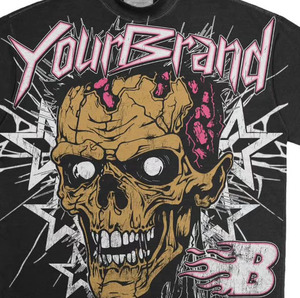 Custom Your Brand Logo <b>Men's</b> Black Punk <b>Skull</b> Print T-<b>Shirt</b> Short Sleeve Regular Fit 100% Cotton Jersey Brain Control Print - Product Image 5