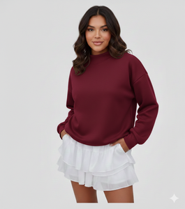 OEM Service Women's Customized Logo Light Weight <b>Mock</b> <b>Neck</b> Fleece Cotton Oversized Long Sleeves Sweatshirts - Product Image 6
