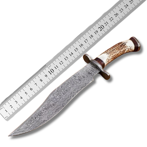 Couteau Bowie industriel A&M Enterprises de haute qualité, fait main, en acier Damas, à pointe tombante, lame fixe, manche en bois de cerf, pour l'extérieur - Product Image 3
