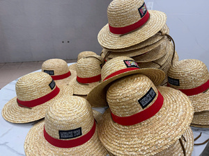 99 Gold Crafts Handmade Rafia <b>Straw</b> <b>Hat</b> Red Band Embroidery Logo Unisex Adjustable Casual Spring Summer Beach Tour Crafts Gifts - Product Image 1