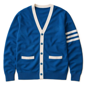Cardigan en tricot unisexe Zeta bleu et blanc à col ouvert, manches évasées en laine, pour tenue universitaire, sororité, fraternité, collège, université, école - Product Image 1