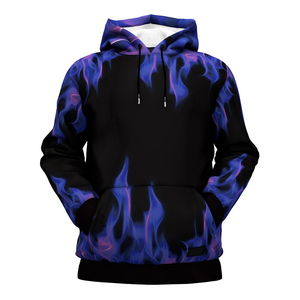 Sweat à capuche sublimation flamme bleu-violet, tricoté respirant, coupe droite, décontracté, streetwear automne avec poche - Product Image 3