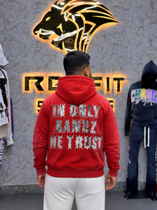 Sudadera con capucha roja extragrande para hombre, con cremallera, de felpa francesa, estilo urbano, con estampado de letras frontal, para otoño - Product Image 2
