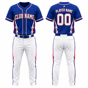 Conjunto de Uniforme de Béisbol Personalizado para Hombre, Jersey de Manga Corta y Pantalones, Azul, Blanco y Rojo, Impresión 3D, Poliéster Transpirable, Cintura Elástica - Product Image 1