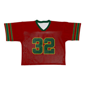 Maillot de football américain personnalisé rouge et vert en mesh, col en V, manches courtes, numéro 32, unisexe adulte, vêtement de sport respirant - Product Image 2