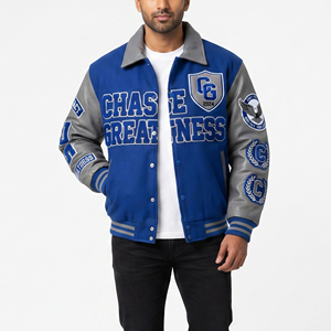 Turn Down Collar Varsity <b>Jacket</b> <b>Men</b> Embroidered Patches Baseball <b>Jackets</b> Leather Sleeve Patches Wool Varsity <b>Jacket</b> <b>Men's</b> - Product Image 1