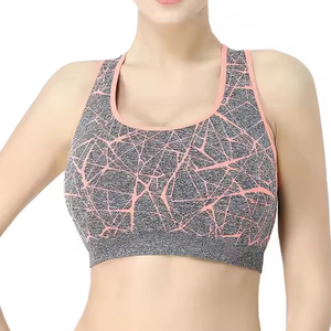 Seamless Halter Sports Bra For Women Gray With Neon Green Crackle Pattern Medium Support Yoga Wear - Product Image 4