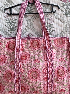 Bolsa de Mano de Algodón Rosa a la Moda con Bordado Floral Azul, Estilo Bohemio, Abierta, para Compras, para Mujer, para Toda Temporada - Product Image 5