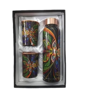Trio d'hydratation : Bouteille d'eau florale en cuivre avec couvercle, ensemble de vaisselle portable pour usage domestique - Product Image 2