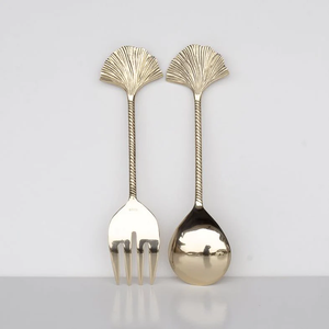 Ensemble de serveurs à salade en acier inoxydable et laiton – Ustensiles de service de cuisine haut de gamme pour mariages et services de table de style royal - Product Image 6