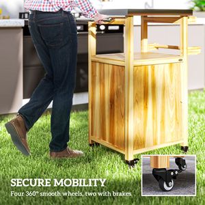 Carrello da Cucina per Esterni in Legno Massello con Piano in Acciaio Inox, Ruote e Foro Integrato, Carrello per Barbecue da Esterno in Legno Naturale - Product Image 6