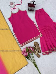 Nuevo Conjunto de Top, Sharara y Dupatta de Georgette Sintética Pesada para Mujer, Sin Arrugas, Elástico, Reversible, Tradicional, Listo para Usar, Largo hasta el Tobillo - Product Image 6