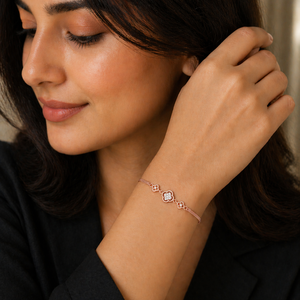 18ct Rose Gold Clover <b>Flower</b> Diamond <b>Bracelet</b> for Women Floral Design Fine Jewelry Wedding Party Gift High Polish Finish - Product Image 6