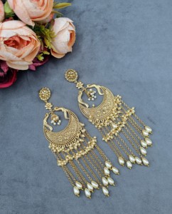 Designer Peacock Motif Chandbali Long Tassel Pearl Chandelier <b>Earrings</b> Traditional Ethnic Festive Wear <b>Fashion</b> <b>Earring</b> Wholesale - Product Image 4