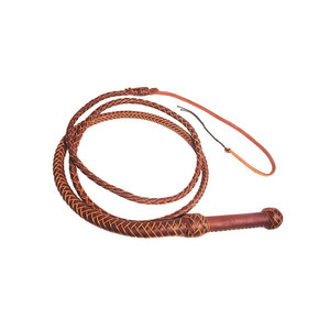 Fouet en cuir avec design tressé, manche enroulé marron - Product Image 1