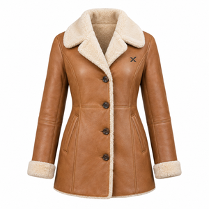 Women's Genuine Leather Shearling <b>Fur</b> <b>Coat</b> | Winter Long <b>Trench</b> <b>Coat</b> | for Ivory Brown | OEM ODM Manufacturer | Premium - Product Image 1
